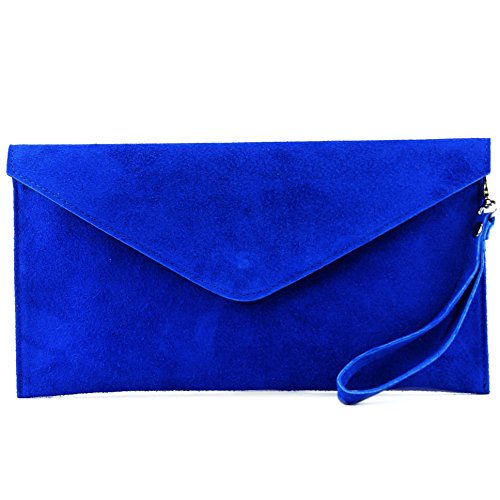 modamoda de - T106 - ital. Clutch Abendtasche aus Wildleder, Farbe:Königsblau von modamoda de