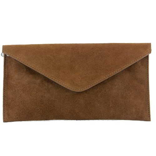 modamoda de - T106 - ital. Clutch Abendtasche aus Wildleder, Farbe:Cognac von modamoda de