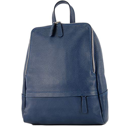 modamoda de - T138 - ital Damen Rucksacktasche aus Leder, Farbe:Saphirblau von modamoda de