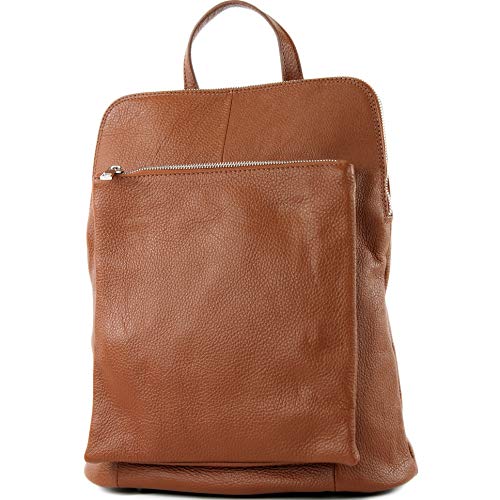 modamoda de - T141 - ital Damen Rucksacktasche 3in1 aus Leder, Farbe:Cognac von modamoda de