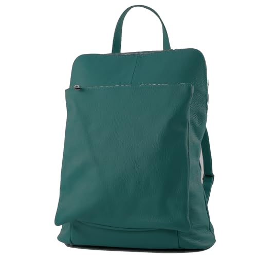 modamoda de - T141 - ital Damen Rucksacktasche 3in1 aus Leder, Farbe:Petrol von modamoda de