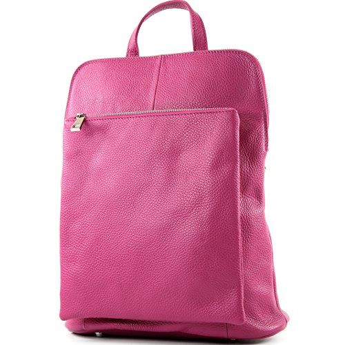 modamoda de - T141 - ital Damen Rucksacktasche 3in1 aus Leder, Farbe:Rosarot2021 von modamoda de