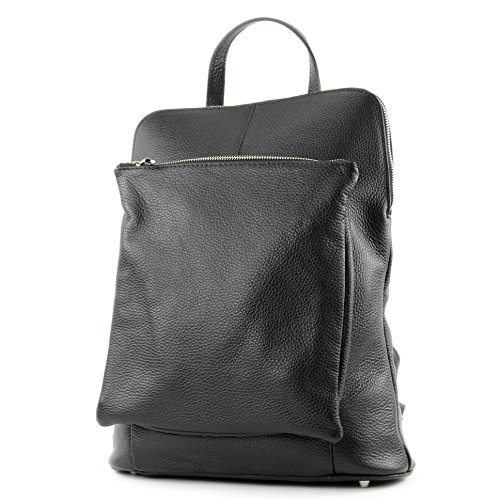 modamoda de - T141 - ital Damen Rucksacktasche 3in1 aus Leder, Farbe:Schwarz2021 von modamoda de