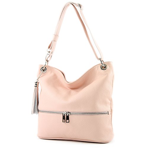 modamoda de - T143 - ital. Leder Schultertasche Umhängetasche, Farbe:Rosa von modamoda de