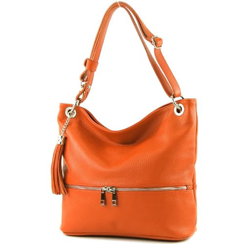 modamoda de - T143 - ital. Leder Schultertasche Umhängetasche, Farbe:Orange von modamoda de