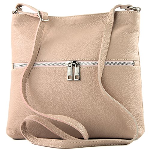 modamoda de - T144 - ital Umhängetasche Schultertasche aus Leder, Farbe:Rosabeige dunkel von modamoda de