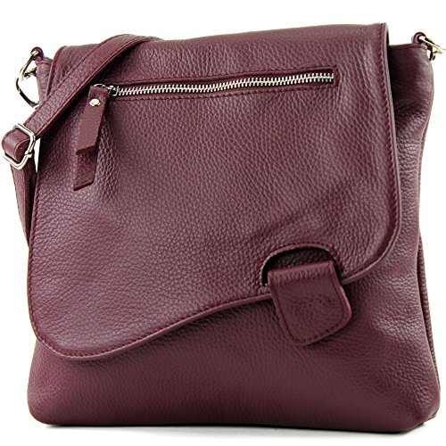 modamoda de - T146 - ital Messengertasche Umhängetasche aus Leder, Farbe:Bordeauxviolett2021 von modamoda de