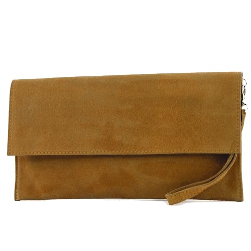 modamoda de - T151/M151 - ital. Clutch Wildleder/Leder Metallic, Farbe:Camel von modamoda de