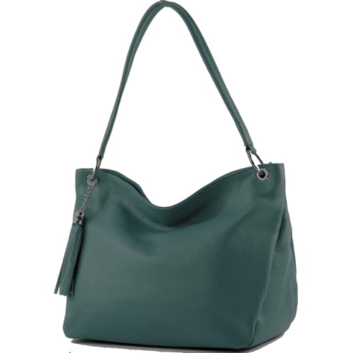 modamoda de - T154 - ital Schultertasche Umhängetasche aus Leder, Farbe:Petrol von modamoda de