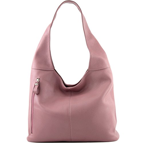 modamoda de - T155 - Shopper Schultertasche Large aus ital. Leder, Farbe:Altrosa von modamoda de