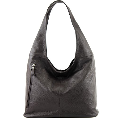 modamoda de - T155 - Shopper Schultertasche Large aus ital. Leder, Farbe:Dark Chocolate von modamoda de