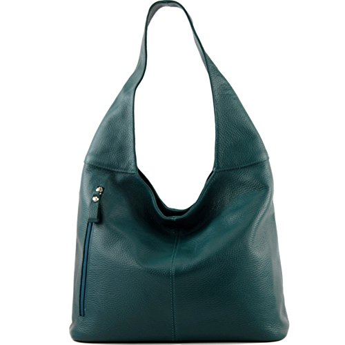 modamoda de - T155 - Shopper Schultertasche Large aus ital. Leder, Farbe:Petrol von modamoda de