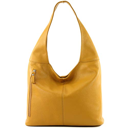 modamoda de - T155 - Shopper Schultertasche Large aus ital. Leder, Farbe:Senfgelb von modamoda de