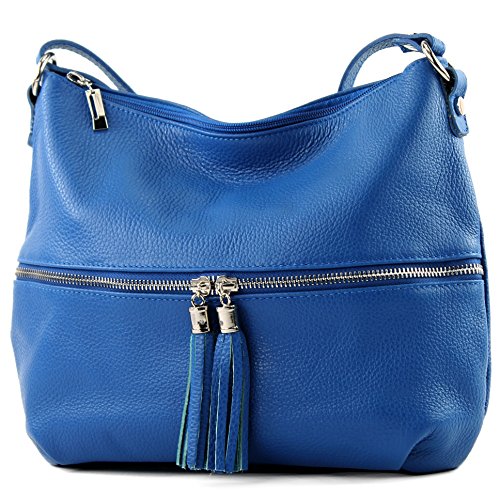 modamoda de - T159 - ital Umhängetasche Schultertasche aus Leder, Farbe:Blau von modamoda de