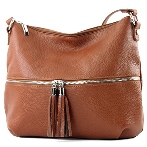 modamoda de - T159 - ital Umhängetasche Schultertasche aus Leder, Farbe:Cognac2021 von modamoda de