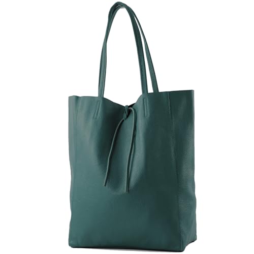 modamoda de - T163 - Ital. Shopper Large mit Innentasche aus Leder, Farbe:Petrol von modamoda de