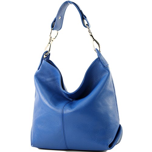 modamoda de - T168 - ital. Schultertasche Henkeltasche aus Leder, Farbe:Blau von modamoda de