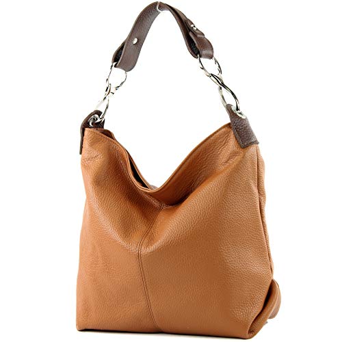 modamoda de - T168 - ital. Schultertasche Henkeltasche aus Leder, Farbe:Cognac/Braun von modamoda de