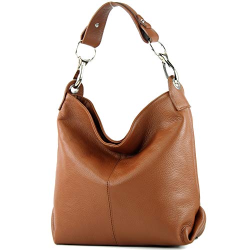 modamoda de - T168 - ital. Schultertasche Henkeltasche aus Leder, Farbe:Cognac von modamoda de