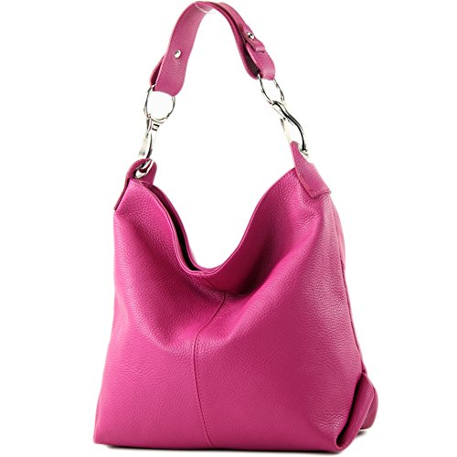 modamoda de - T168 - ital. Schultertasche Henkeltasche aus Leder, Farbe:Pink von modamoda de