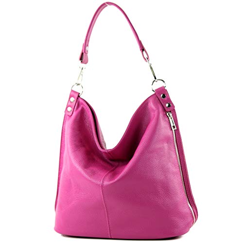 modamoda de - T177 - ital. Damen Schultertasche aus Leder, Farbe:Pink von modamoda de