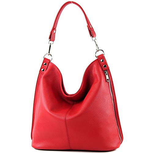 modamoda de - T177 - ital. Damen Schultertasche aus Leder, Farbe:Rot von modamoda de