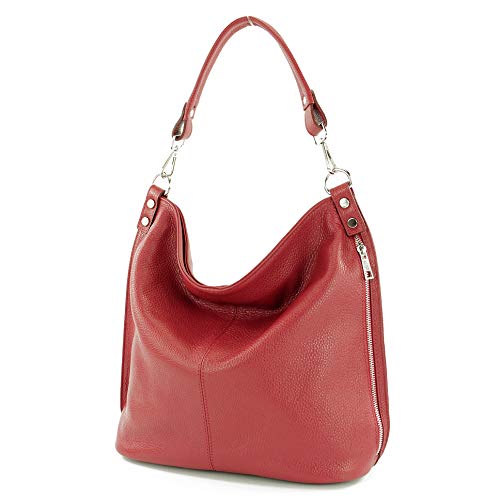 modamoda de - T177 - ital. Damen Schultertasche aus Leder, Farbe:Rubinrot von modamoda de