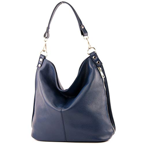 modamoda de - T177 - ital. Damen Schultertasche aus Leder, Farbe:Saphirblau von modamoda de