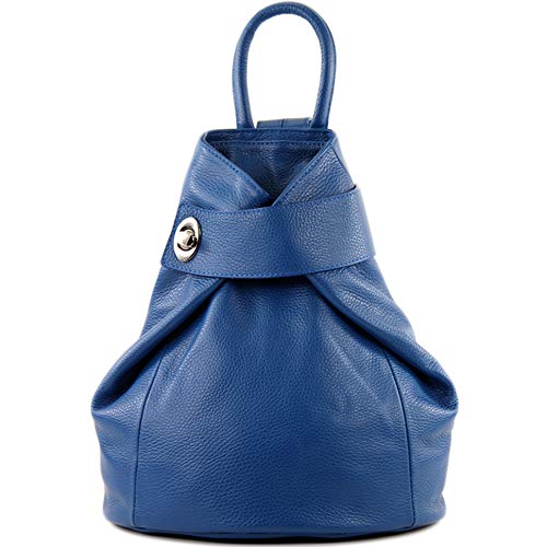 modamoda de - T179 - ital: Damen Rucksack Tasche aus Leder, Farbe:Blau von modamoda de