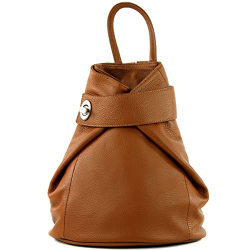 modamoda de - T179 - ital: Damen Rucksack Tasche aus Leder, Farbe:Cognac von modamoda de