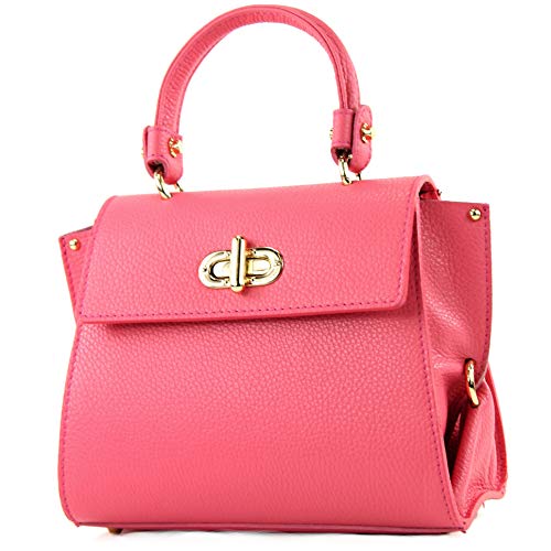 modamoda de - T182 - ital. Damen Henkeltasche Klein Leder, Farbe:Bubble Gum von modamoda de