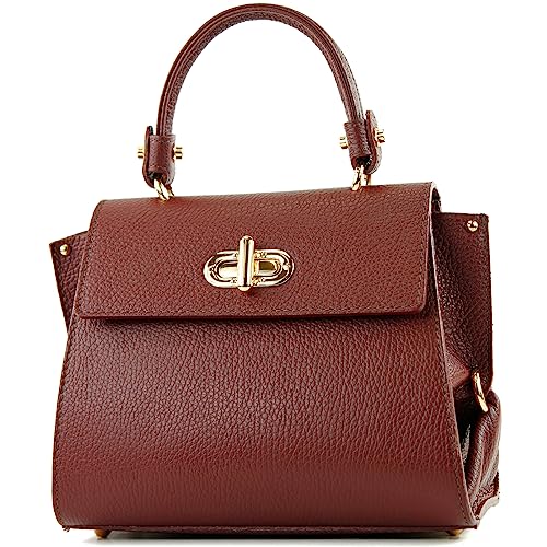 modamoda de - T182 - ital. Damen Henkeltasche Klein Leder, Farbe:Cognac Dunkel von modamoda de