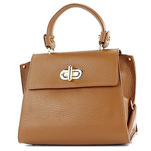 modamoda de - T182 - ital. Damen Henkeltasche Klein Leder, Farbe:Cognac von modamoda de