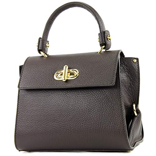 modamoda de - T182 - ital. Damen Henkeltasche Klein Leder, Farbe:Dark Chocolate von modamoda de