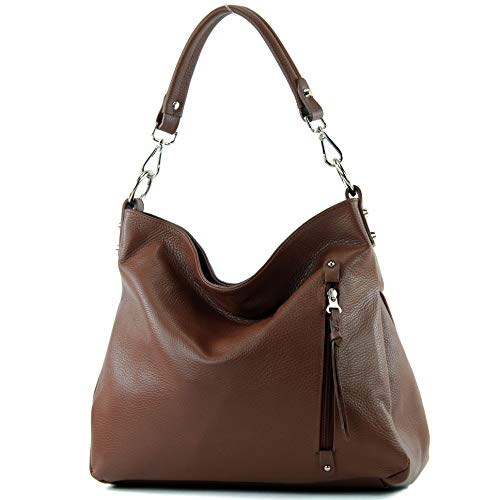 modamoda de - T183 - ital. Damen Schultertasche aus Leder, Farbe:Schokobraun von modamoda de