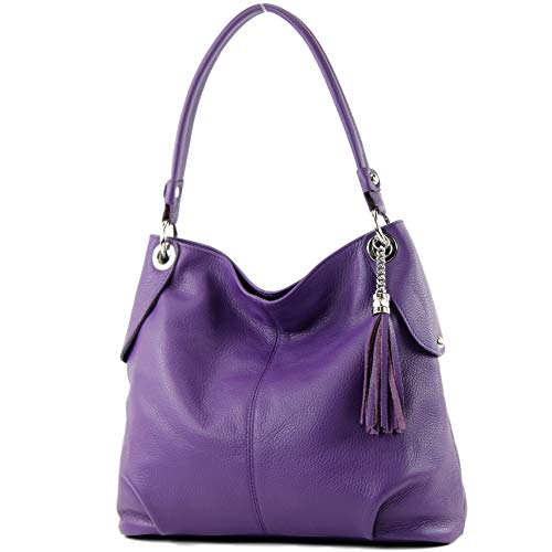 modamoda de - T185 - ital. Damen Schultertasche aus Leder, Farbe:Purple von modamoda de