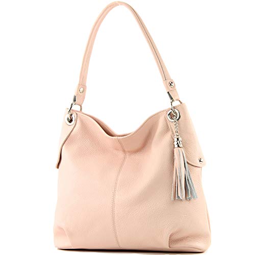 modamoda de - T185 - ital. Damen Schultertasche aus Leder, Farbe:Rosa von modamoda de