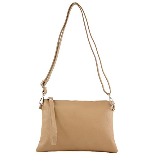 modamoda de - T186 - ital. Clutch Umhängetasche Leder Medium, Farbe:Beige von modamoda de