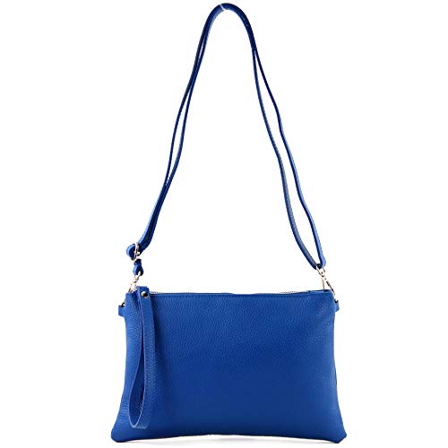 modamoda de - T186 - ital. Clutch Umhängetasche Leder Medium, Farbe:Blau von modamoda de