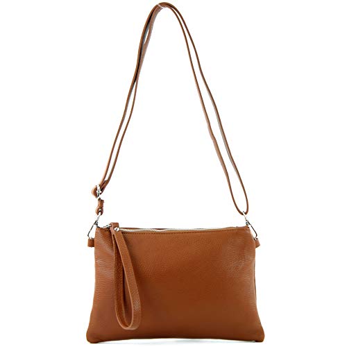 modamoda de - T186 - ital. Clutch Umhängetasche Leder Medium, Farbe:Cognac von modamoda de