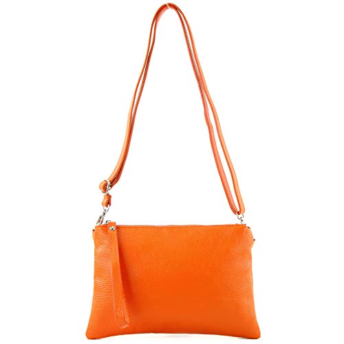 modamoda de - T186 - ital. Clutch Umhängetasche Leder Medium, Farbe:Orange von modamoda de