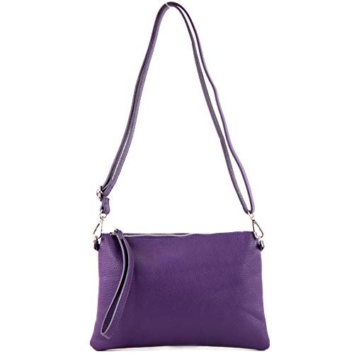 modamoda de - T186 - ital. Clutch Umhängetasche Leder Medium, Farbe:Purple von modamoda de