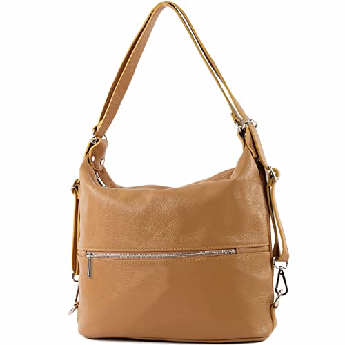 modamoda de - T189 - ital. Damen Rucksack Tasche 2in1 aus Leder, Farbe:Camel von modamoda de