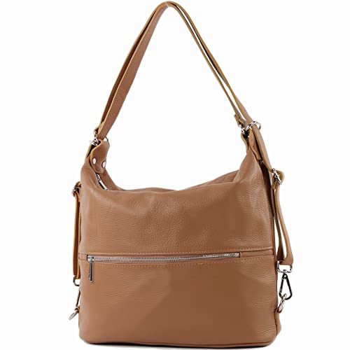 modamoda de - T189 - ital. Damen Rucksack Tasche 2in1 aus Leder, Farbe:Cognac von modamoda de