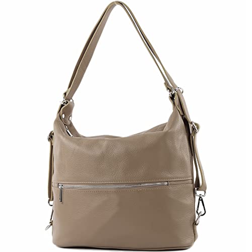 modamoda de - T189 - ital. Damen Rucksack Tasche 2in1 aus Leder, Farbe:Taupe von modamoda de