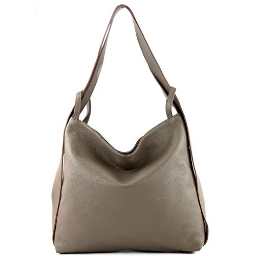 modamoda de - T192 - ital. Damen Rucksacktasche 2in1 aus Leder, Farbe:Taupe von modamoda de