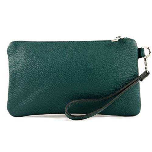 modamoda de - T193 - ital. Clutch Handgelenktasche Leder Small, Farbe:Petrol von modamoda de