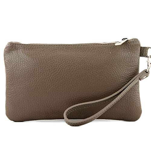 modamoda de - T193 - ital. Clutch Handgelenktasche Leder Small, Farbe:Taupe von modamoda de