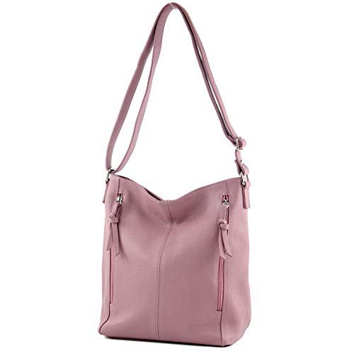 modamoda de - T195 - ital Umhängetasche Schultertasche aus Leder, Farbe:Altrosa von modamoda de