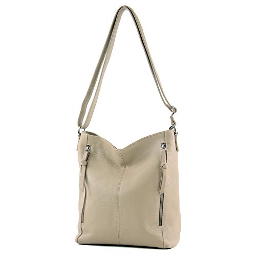 modamoda de - T195 - ital Umhängetasche Schultertasche aus Leder, Farbe:Beige von modamoda de